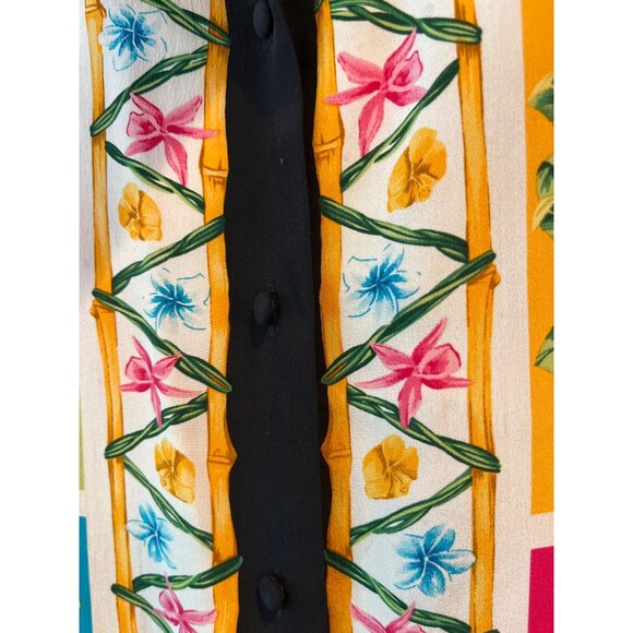 Corey B. New York 100% Silk Multicolor Floral Block Print Button-Up Shirt Womens - Picture 6 of 8
